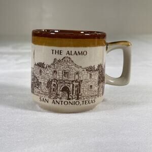 Vintage The Alamo Coffee Mug San Antonio Texas Beige Brown Mug Crazing Charity
